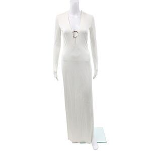 Louisa Ballou Women Bodycon Dress Ivory Long Sleeve V-Neck 94% Viscose Size S